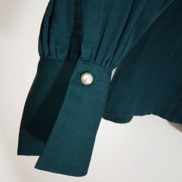 INWEAR Poet Sleeve Blouse Romantic Teal Green Puffy Faux Pearl Dreamy Moody 14 - Picture 6 of 13